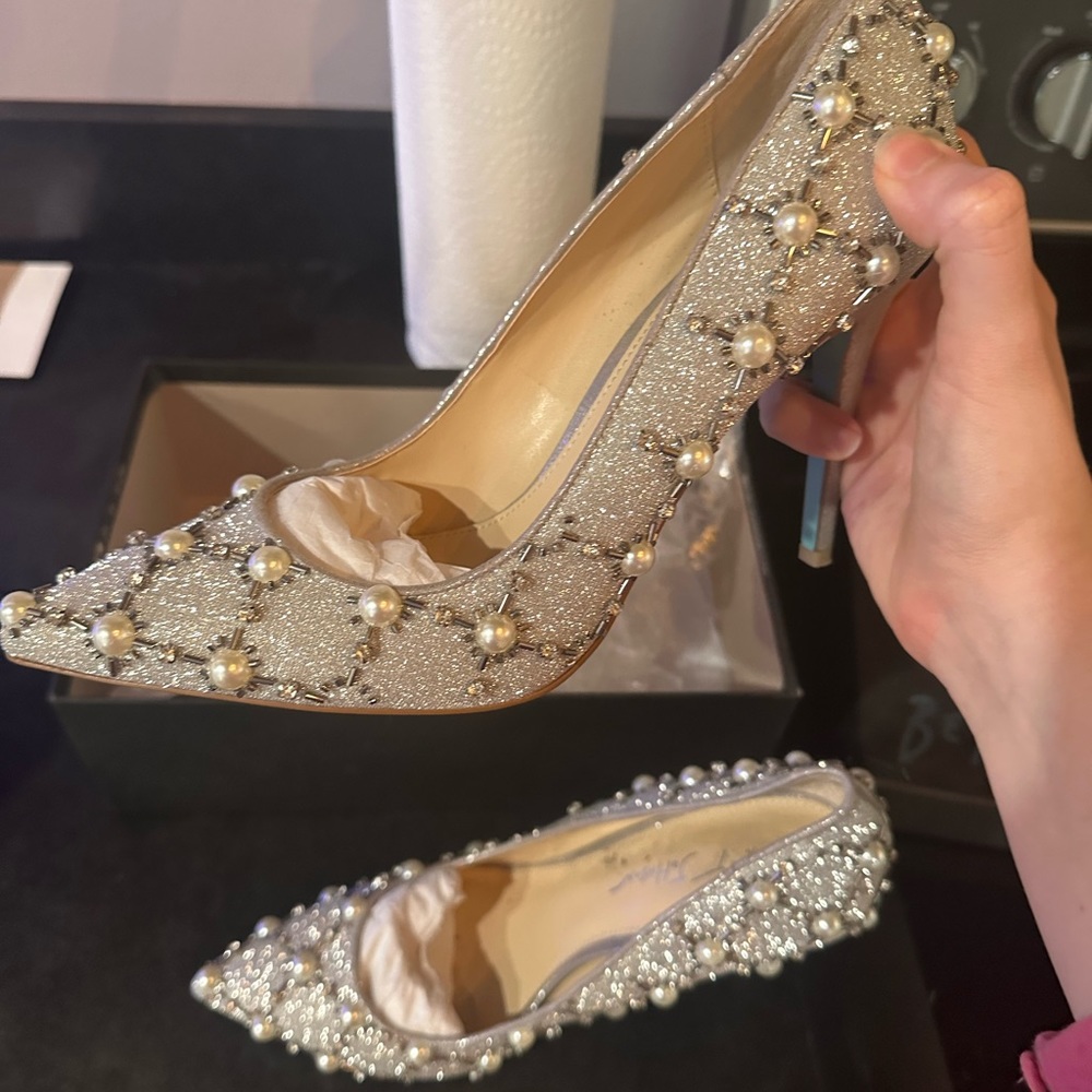 Betsey Johnson silver pearl heels!